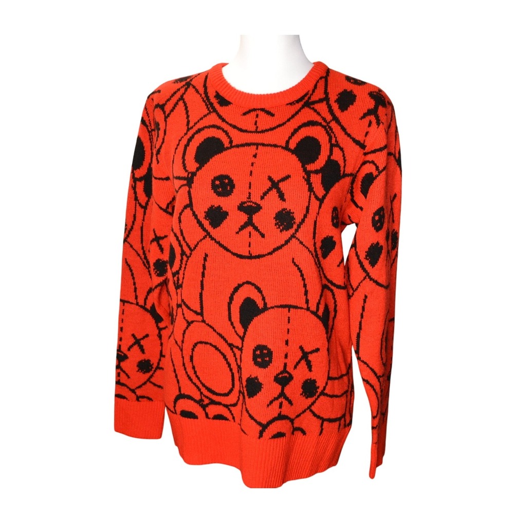 Reason Clothing Teddy Bear Graphic Print Crew Neck Long Sleeve Sweater Grunge‎